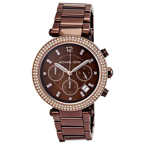 michael kors womens parker watch bands chocolate gold|Michael Kors parker chronograph.